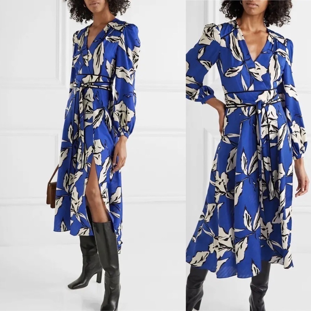 VERONICA BEARD
Mclean Belted Wrap-Effect Printed Silk-Blend Jacquard Midi Dress